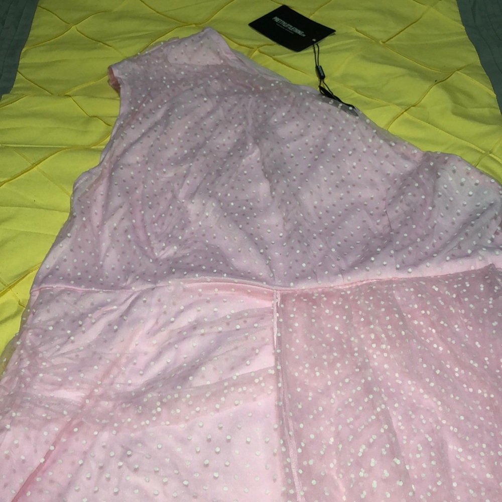 Pink Mesh Overlay One Shoulder Dress - Picture 4 of 4